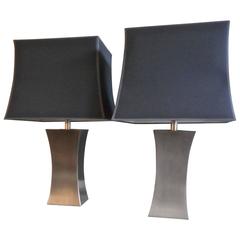 Vintage Pair of 1970s Steel Table Lamps by Françoise Sée
