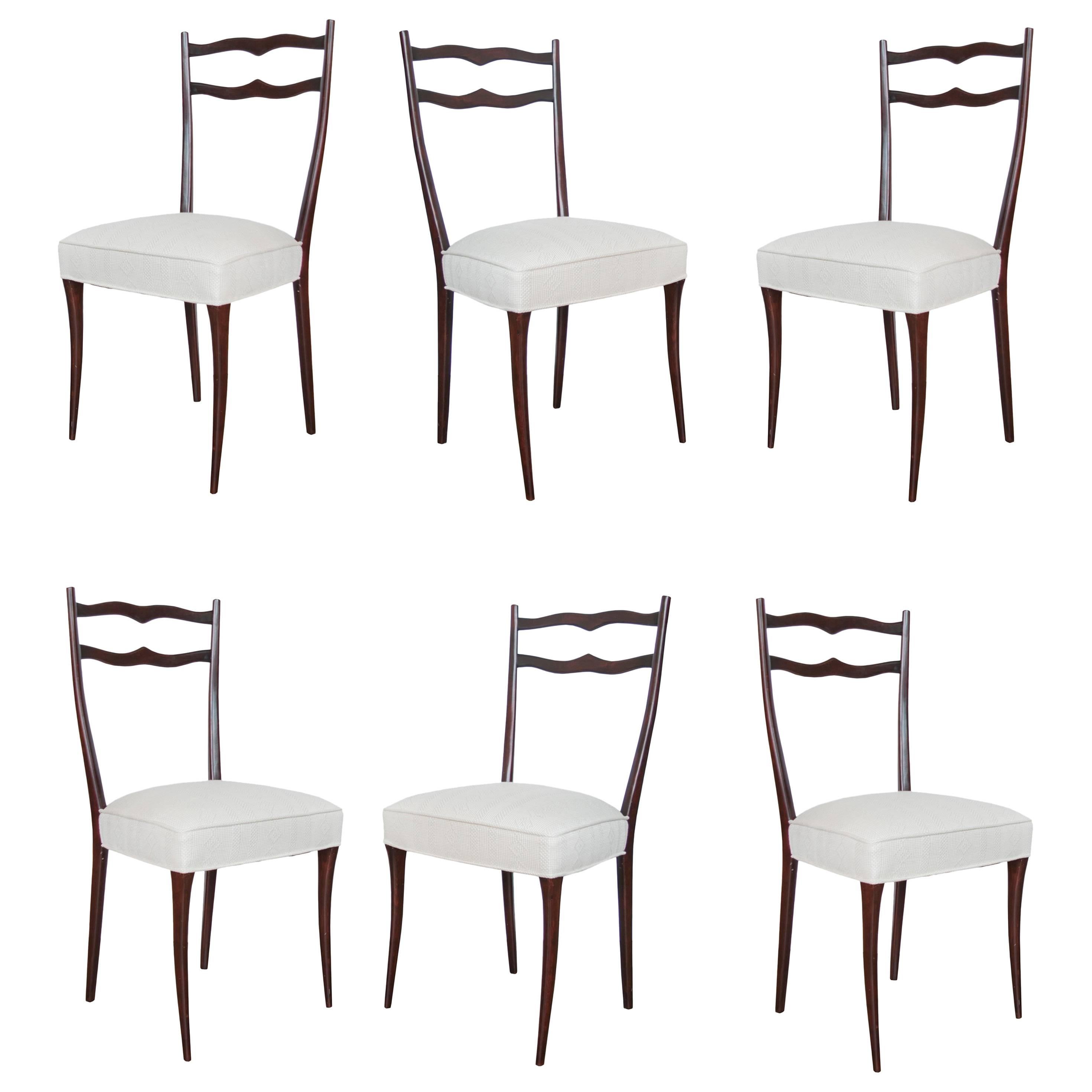 Set of Six Italian Mid-Century Dining Chairs in the Style of Ico Parisi For Sale