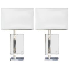 Pair of Lucite and Polished Chrome Lamps by Pierre Cardin with Custom Shades 9