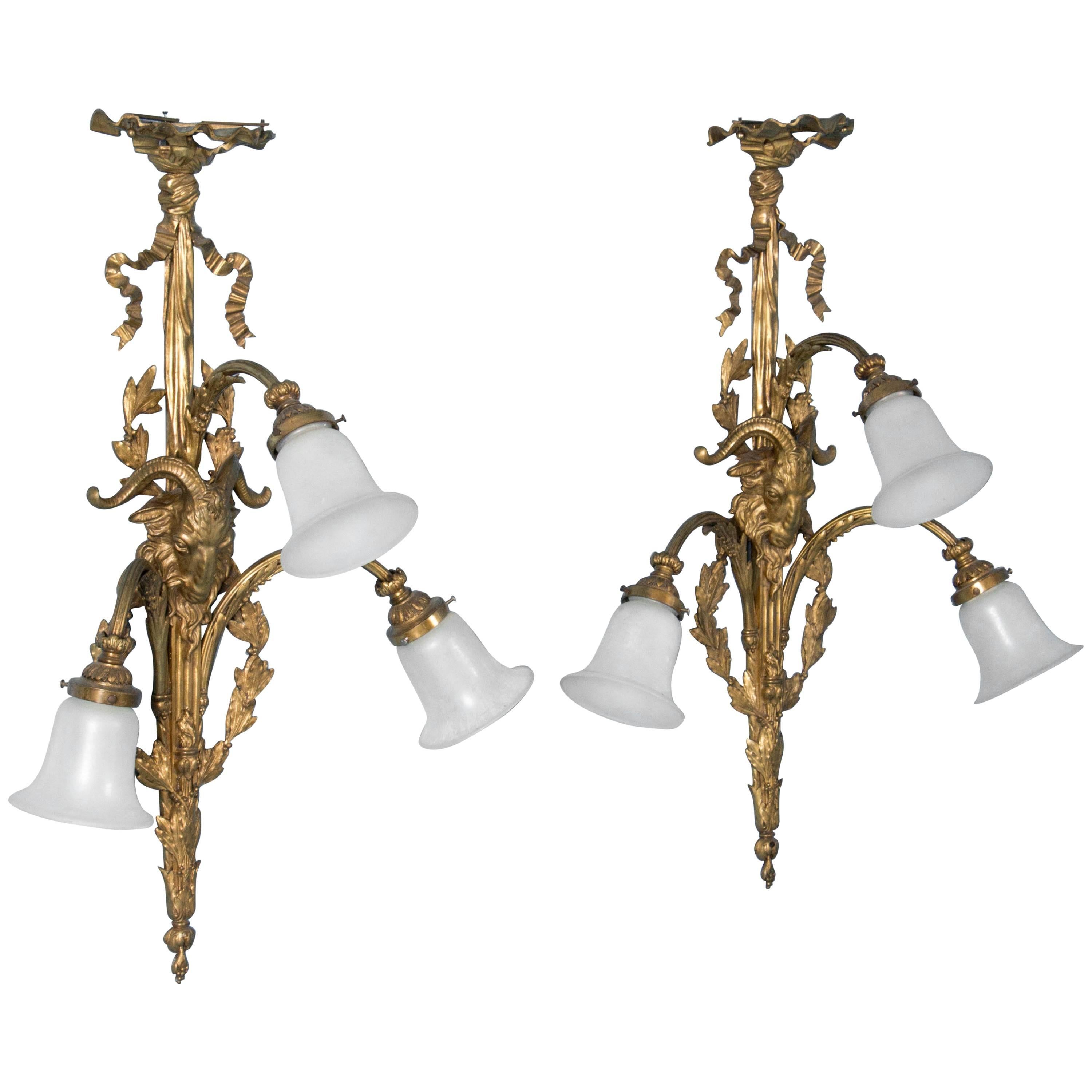 Pair of Large Antique 19th Century Victorian Brass Wall Sconces For Sale