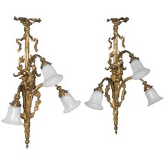 Pair of Large Antique 19th Century Victorian Brass Wall Sconces