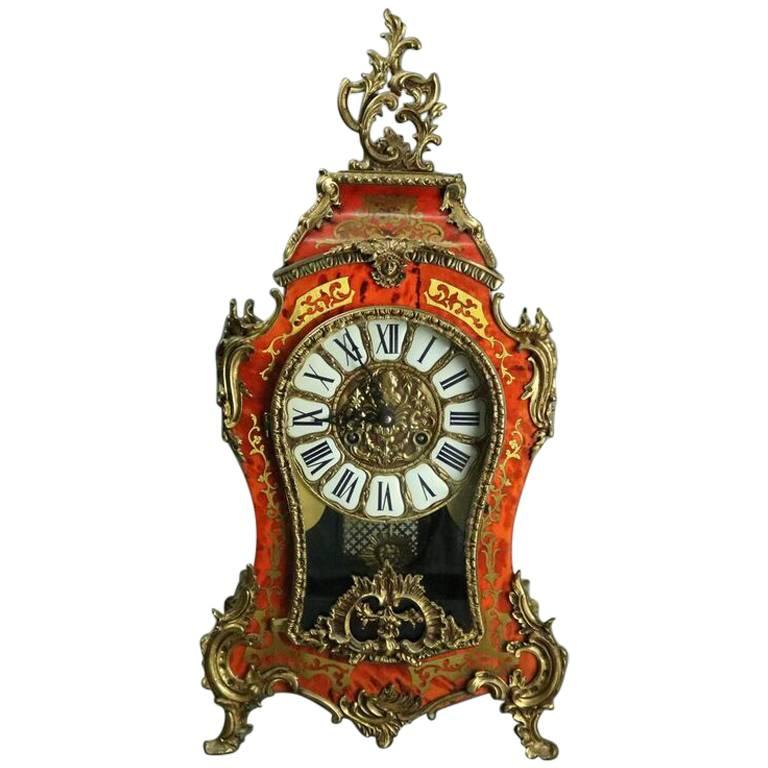 Vintage French Louis XIV Style Franz Hermle Boulle & Tortoise Mantel Clock