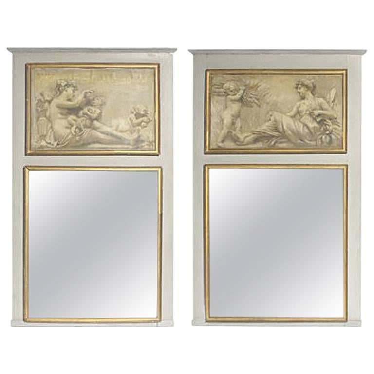 Pair of Italian Neoclassical Style Trumeau Mirrors, 19th Century