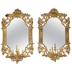 Pair of Italian Baroque Style Carved Giltwood Girandole Mirrors 4