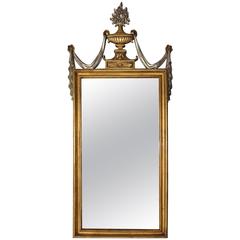 Vintage French Style Gold and Silver Carved Giltwood Pediment Mirror, circa 1950