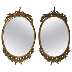 Antique Pair of French Ormolu Oval Mirrors, circa 1900