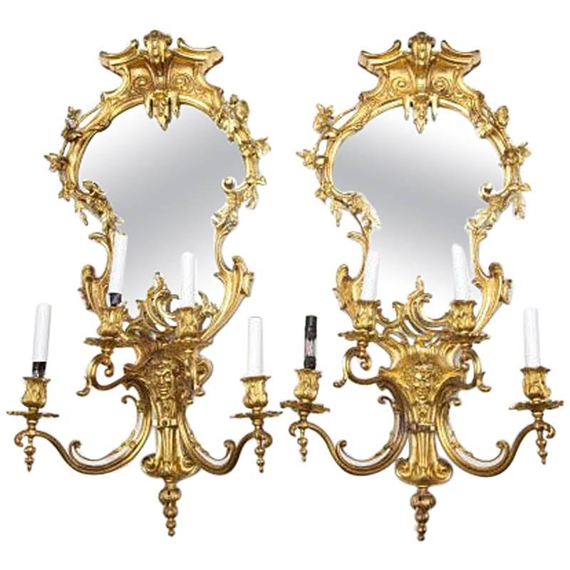 Pair of Louis XV Style Gilt Bronze Girandole Mirrors