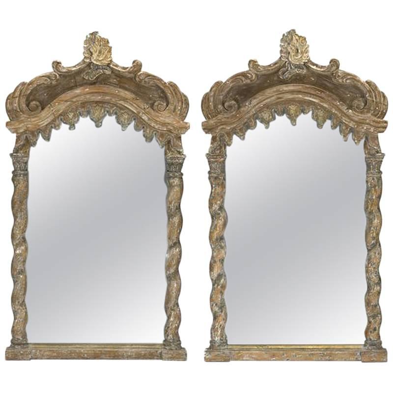 Pair of Italian Baroque Style Carved Mirrors, 19th Century