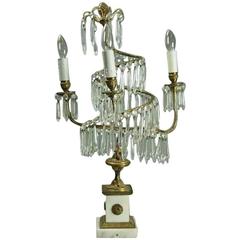 Antique French Empire Style Gilt Bronze and Crystal Candelabra Lamp, circa 1930