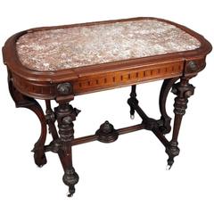 Antique Victorian Renaissance Carved Walnut Stand with Inset Marble Top, circa 1890