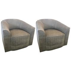 Pair of Gray Upholstered Barrel Swivel Chairs 11