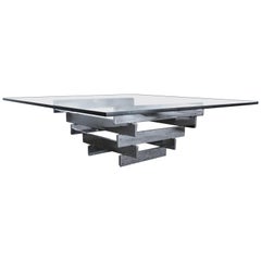 Paul Mayen Mid-Century Modern Stacked Chrome and Glass Coffee Table