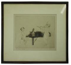 Gravure à la pointe sèche ancienne Épreuve d'artiste de M. Ryerson "La Sonate de Hayden"