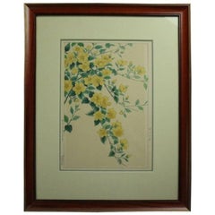 Antique Japanese Hiroshige Style Floral Watercolor Painting, Signed, circa 1920