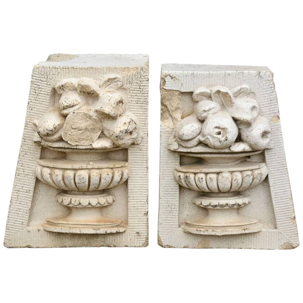 Antique Molded Cement Decorative Brick Panels, Pair For Sale