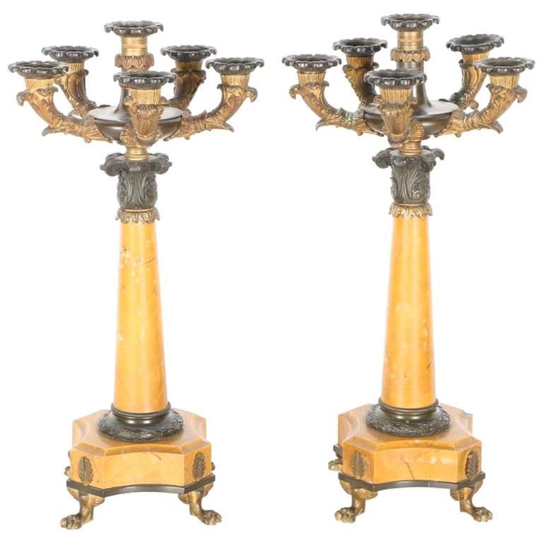 Charles X Style Sienna Marble and Bronze Candelabra For Sale