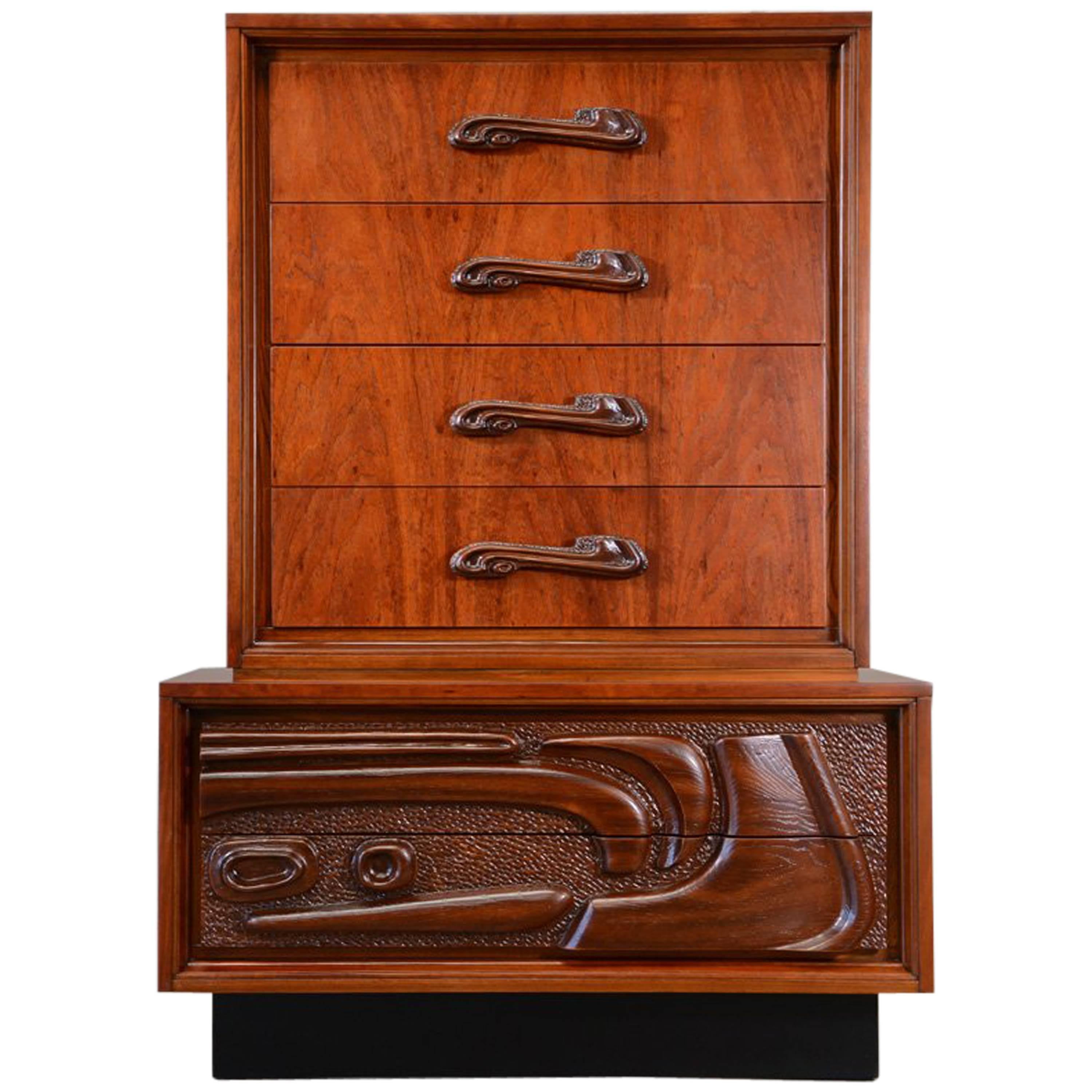 Sculptural ‘Oceanic Tiki’ Highboy Dresser For Sale
