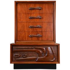 Vintage Sculptural ‘Oceanic Tiki’ Highboy Dresser