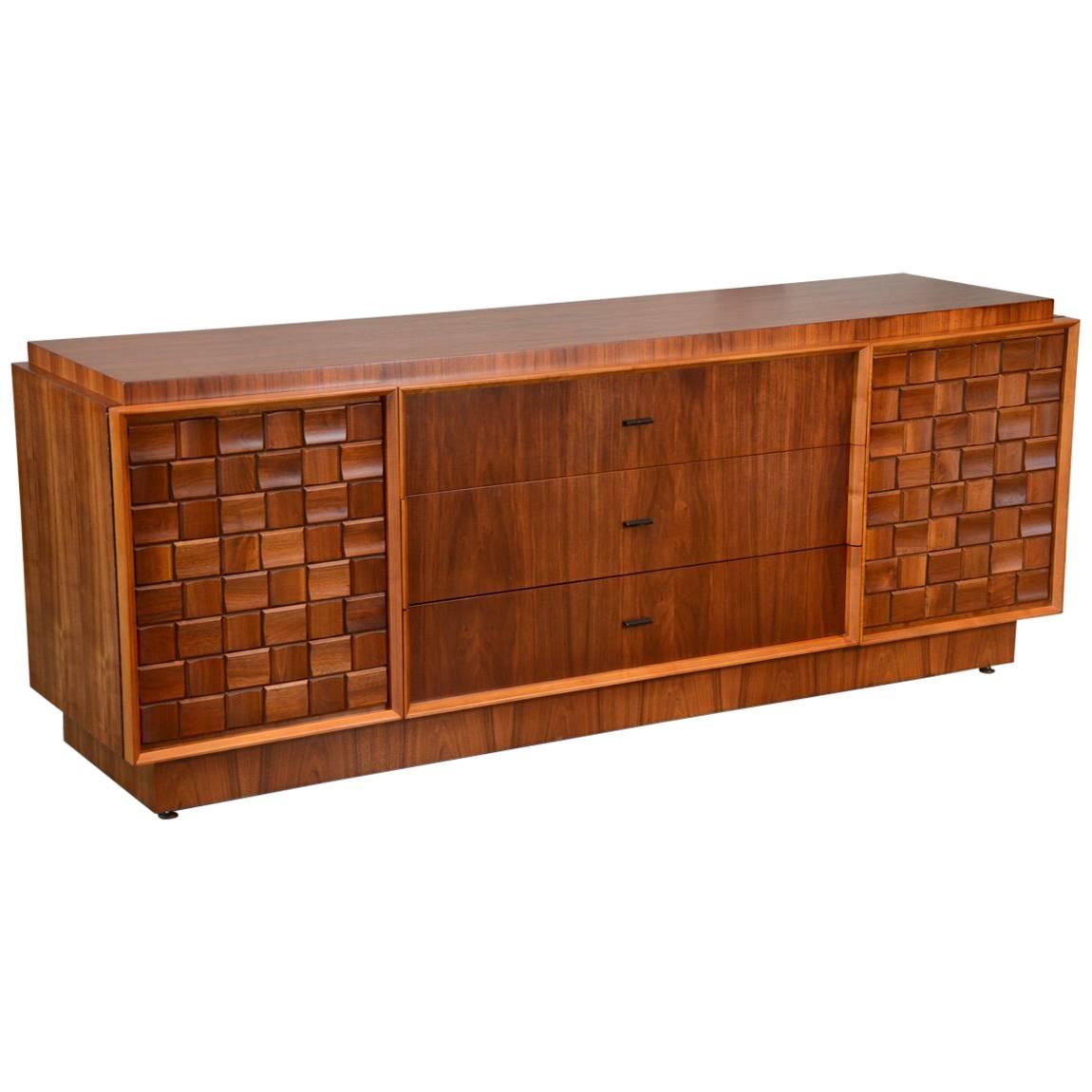 Large Walnut Brutalist Dresser