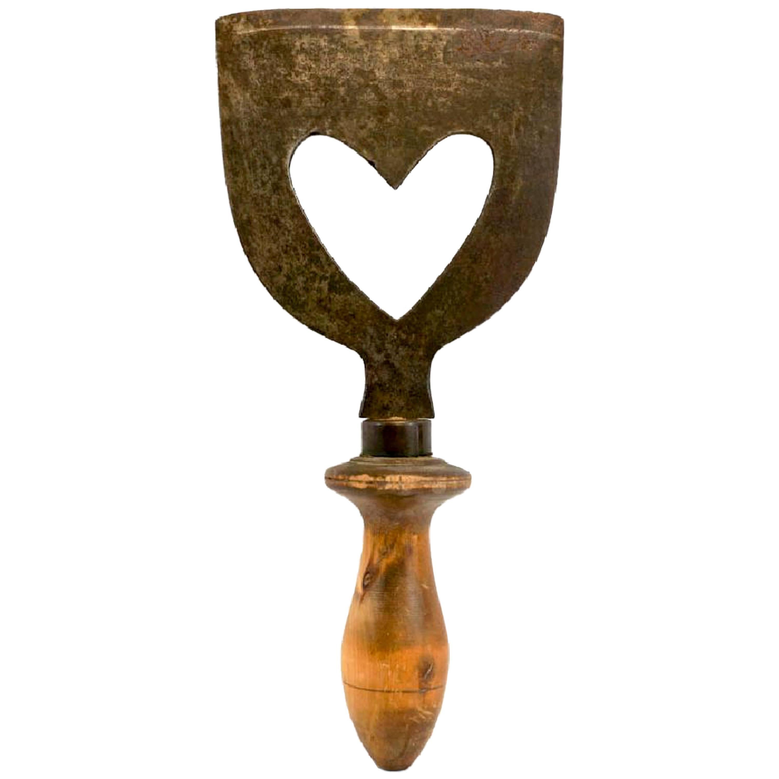 Rare 18th Century Folk Art Dough Scraper Food Chopper with Pierced Heart