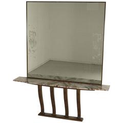 Console with Decorated Mirror Beech Marble Vintage in Italy, 1940s-1950s