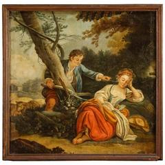 19th Century French Romantic Scene Painting Oil on Canvas