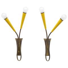 French Modern Brass Sconces, 1950s