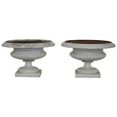 Pair of French 19th Century Cast Iron Garden Urns / Vases 4