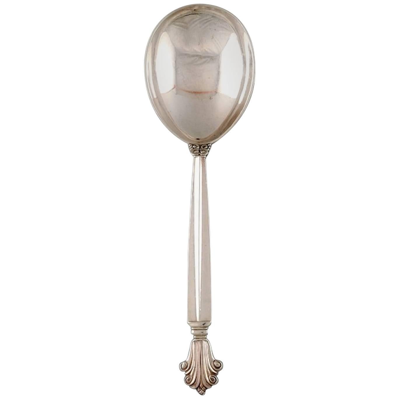 Georg Jensen Serving Spoon in Full Sterling Silver, Silverware, Acanthus For Sale