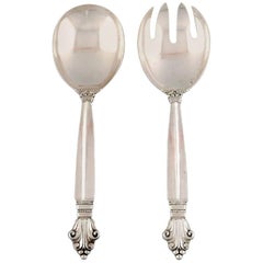Georg Jensen "Acanthus" Serving Spoon and Fork in Whole Sterling Silver