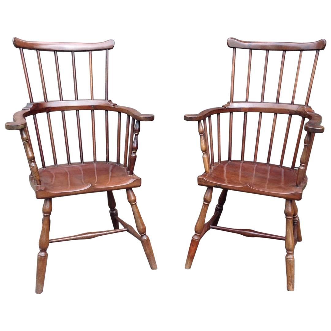Pair of Rare Windsor Jamaican Comb Back Mahogany Chairs, circa 1820s For Sale