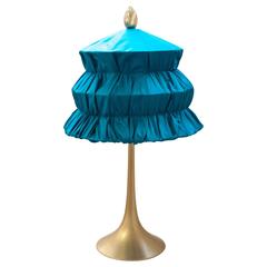 Pagoda Table Lamp Silk Shade Brass Mat Finish Base Crystal Tip with Led Light 5