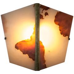 Twobe, Light Sconce, Onyx Stone Wall Lamp with Brass Antique Body