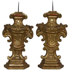 Pair of 18th Century Italian Giltwood Baroque Candlesticks 3