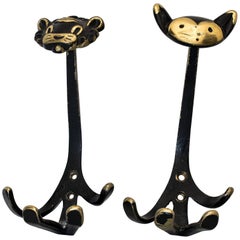 Two Walter Bosse Wall Hooks Shows a Cat and a Lion, circa 1950s