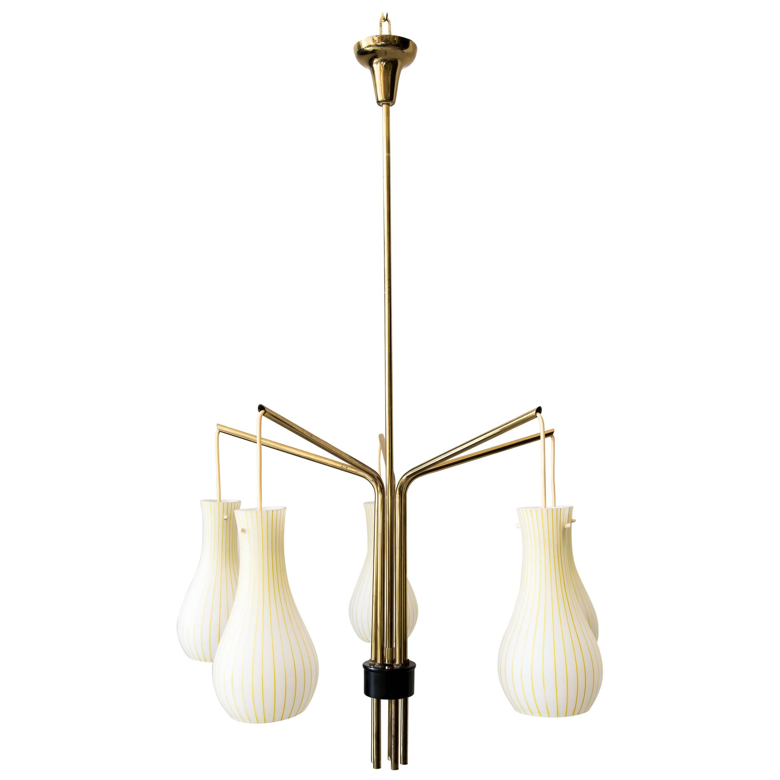 Chandelier Five-Arm with Original Glass Italian, circa 1960s For Sale