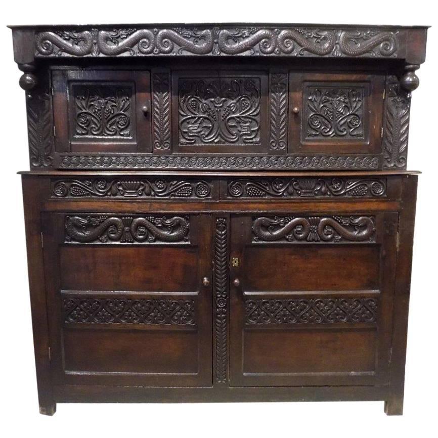 Rare Late 17th Century Westmorland Antique Oak Court Cupboard