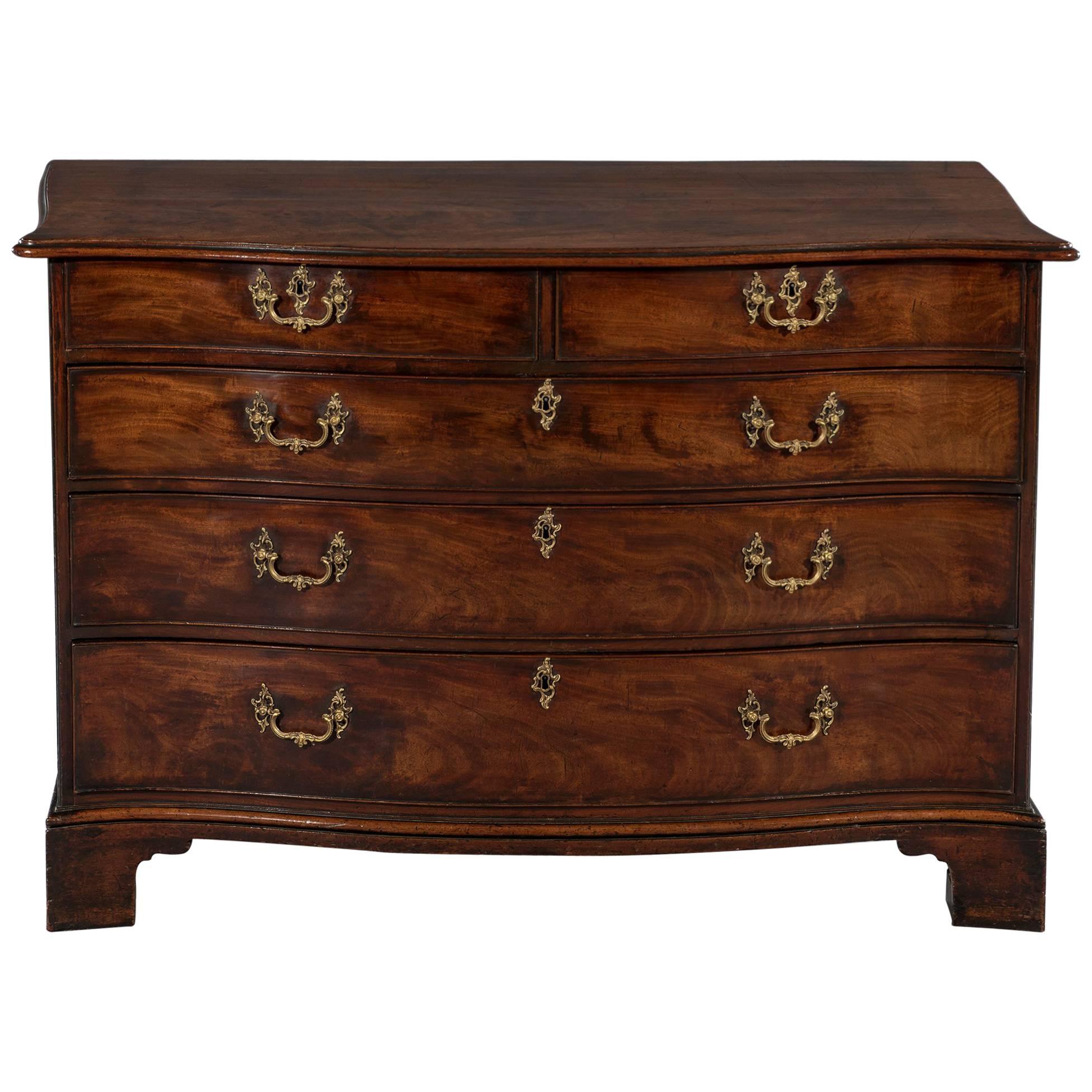 George III 18th Century Chippendale Period Mahogany Serpentine Commode