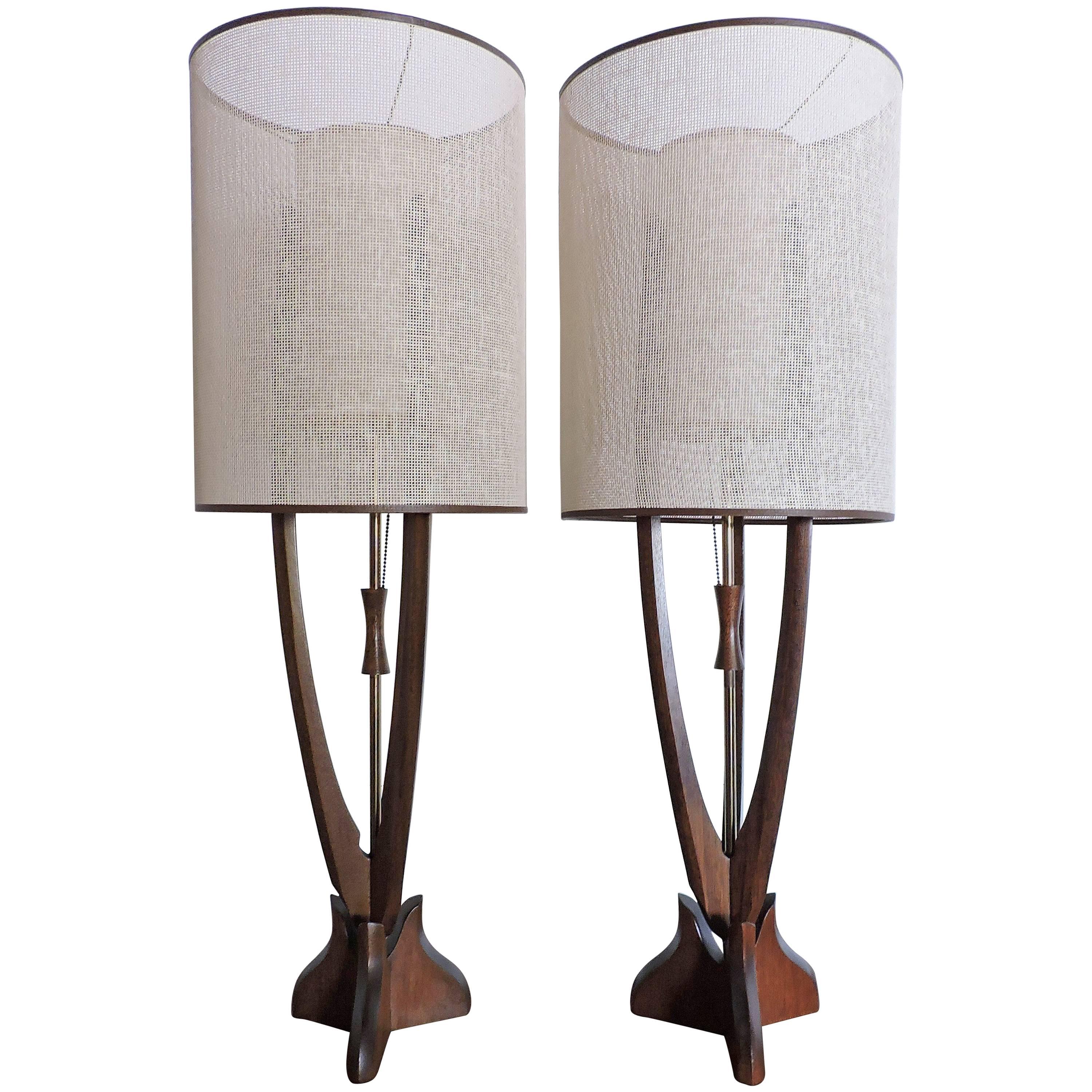 Pair of Large Adrian Pearsall Style Walnut Mid-Century Modern Lamps