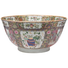 20th Century Chinese Rose Medallion Punch Bowl
