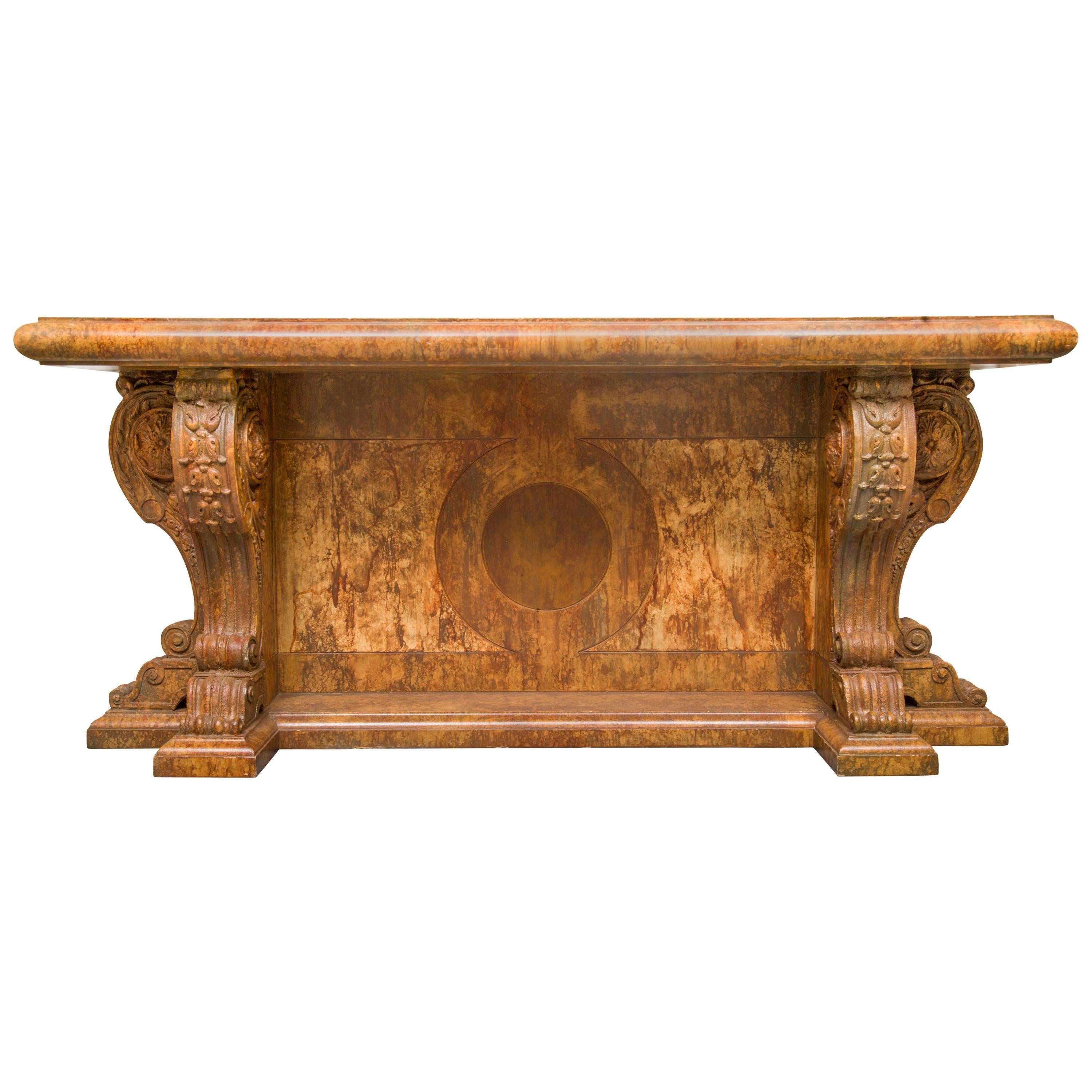 Stunning Faux Marble Italian Renaissance Style Console For Sale