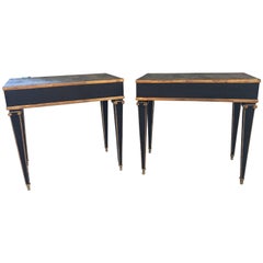 Vintage Pair of Maison Jansen Style End Table in Leather Top and Bronze-Mounted Legs