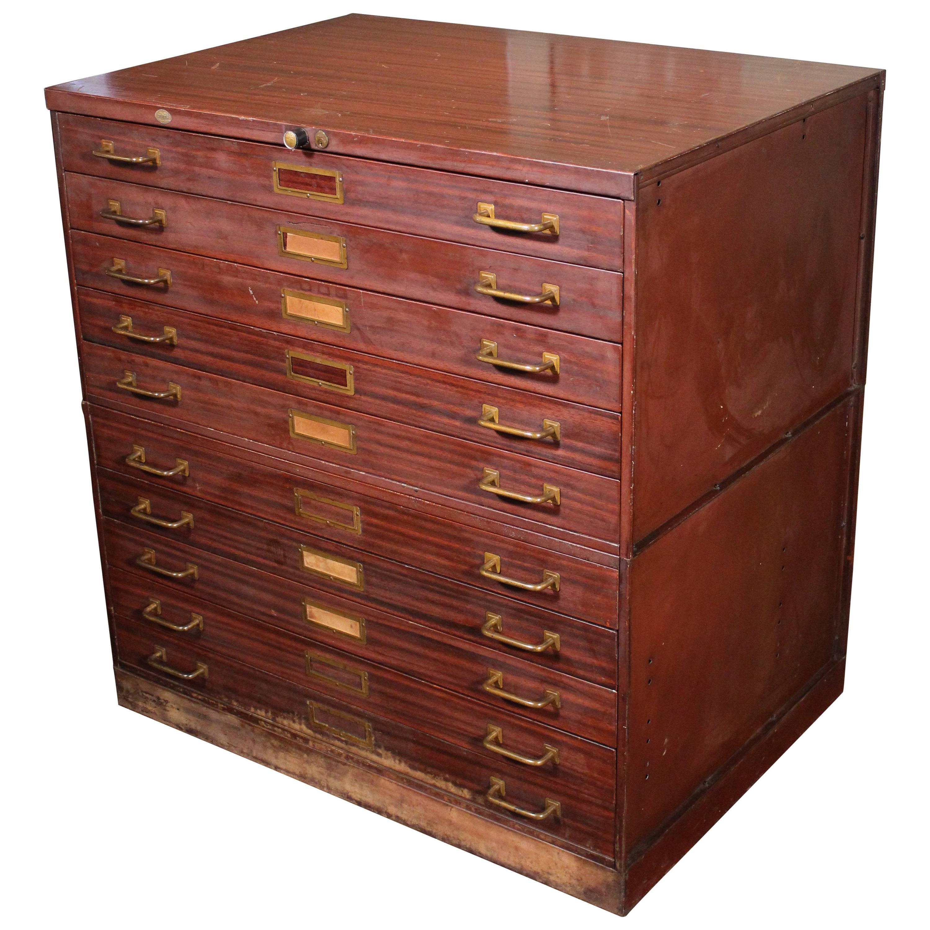 Vintage Art Metal Flat File Storage Cabinet with Brass Hardware