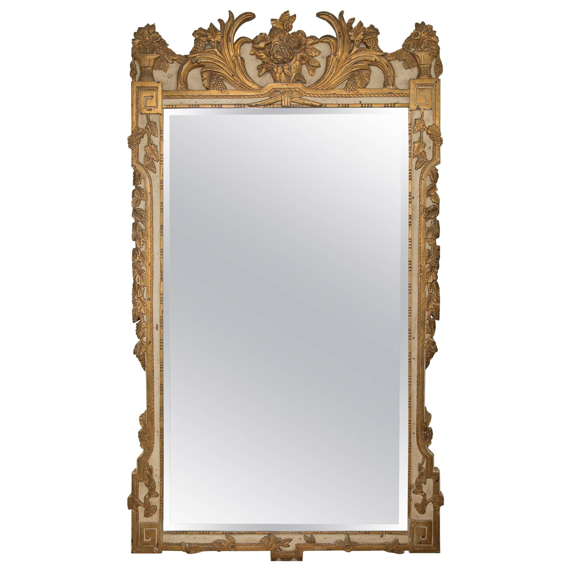 Louis XVI Style Parcel-Gilt and Cream-Painted Wall Mirror