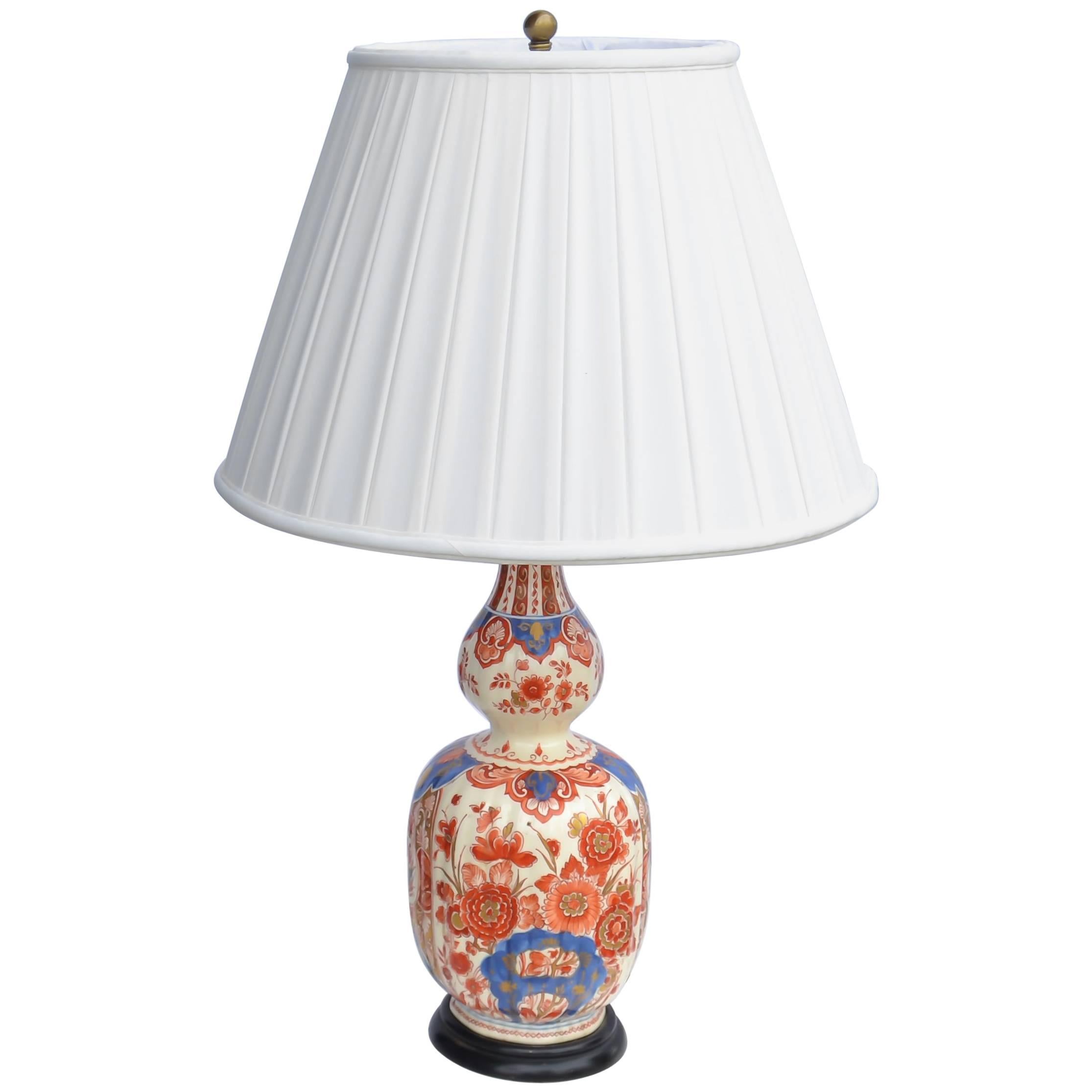 Delft Imari Style Double Gourd Lamp For Sale