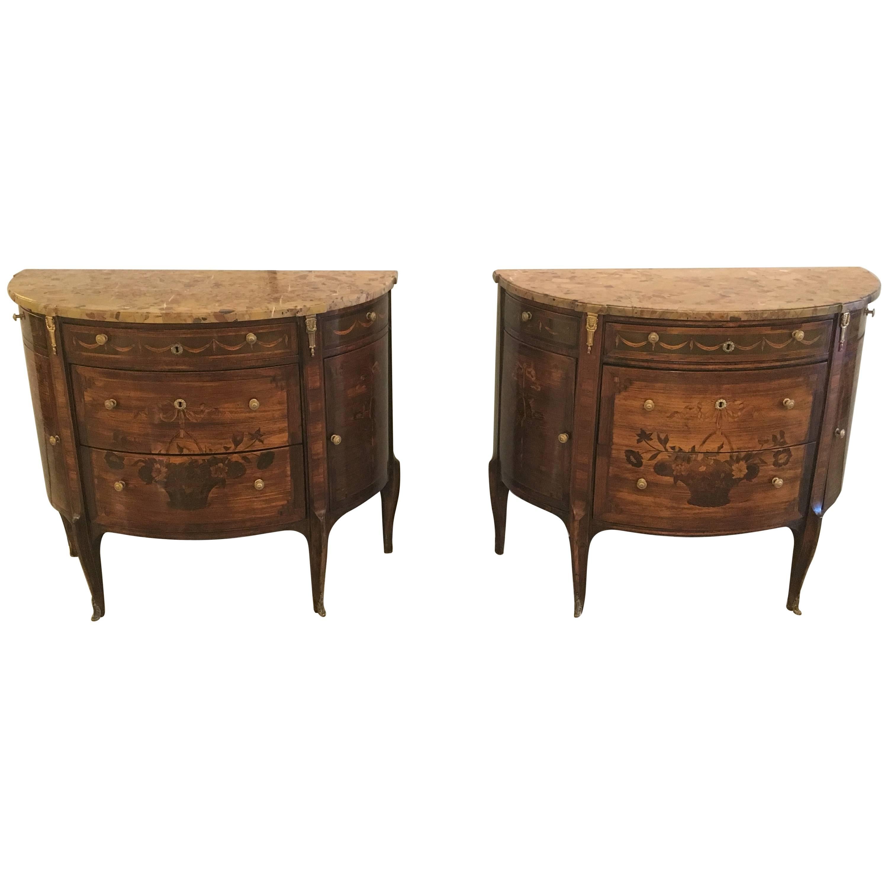 Pair of 19th Century French Louis XV Style Demilune Commode / Bedside Stands