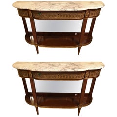 Pair of Jansen Style Marble-Top Bronze Mounted Consoles