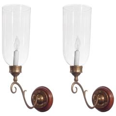 Pair of 19th Century Hurricane Shade Wall Sconces