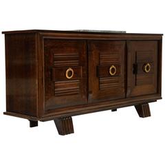 French Deco Oak Sideboard Buffet Credenza Brass Pulls, Mid-Century, 1940s-1950s 1