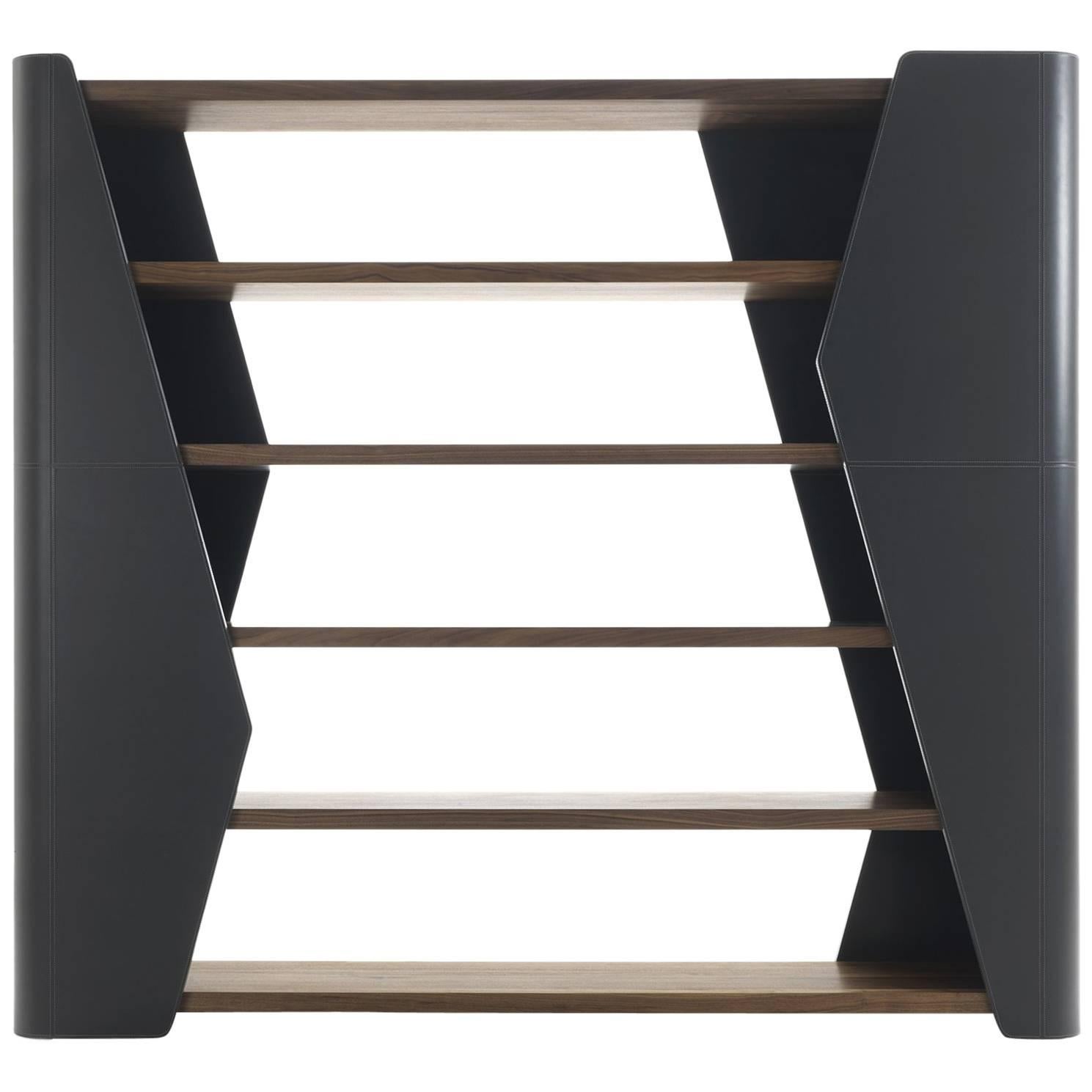 Racing Bookshelves with Solid Walnut Wood and Genuine Leather